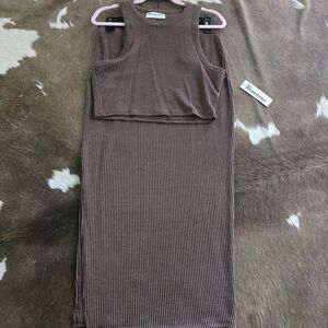 No Boundaries Ribbed Two-Piece Tank & Skirt Set in Brown